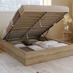 Lit coffre double SANDSIDE avec sommier 140 x 190 cm hêtre*IDMarket Hot