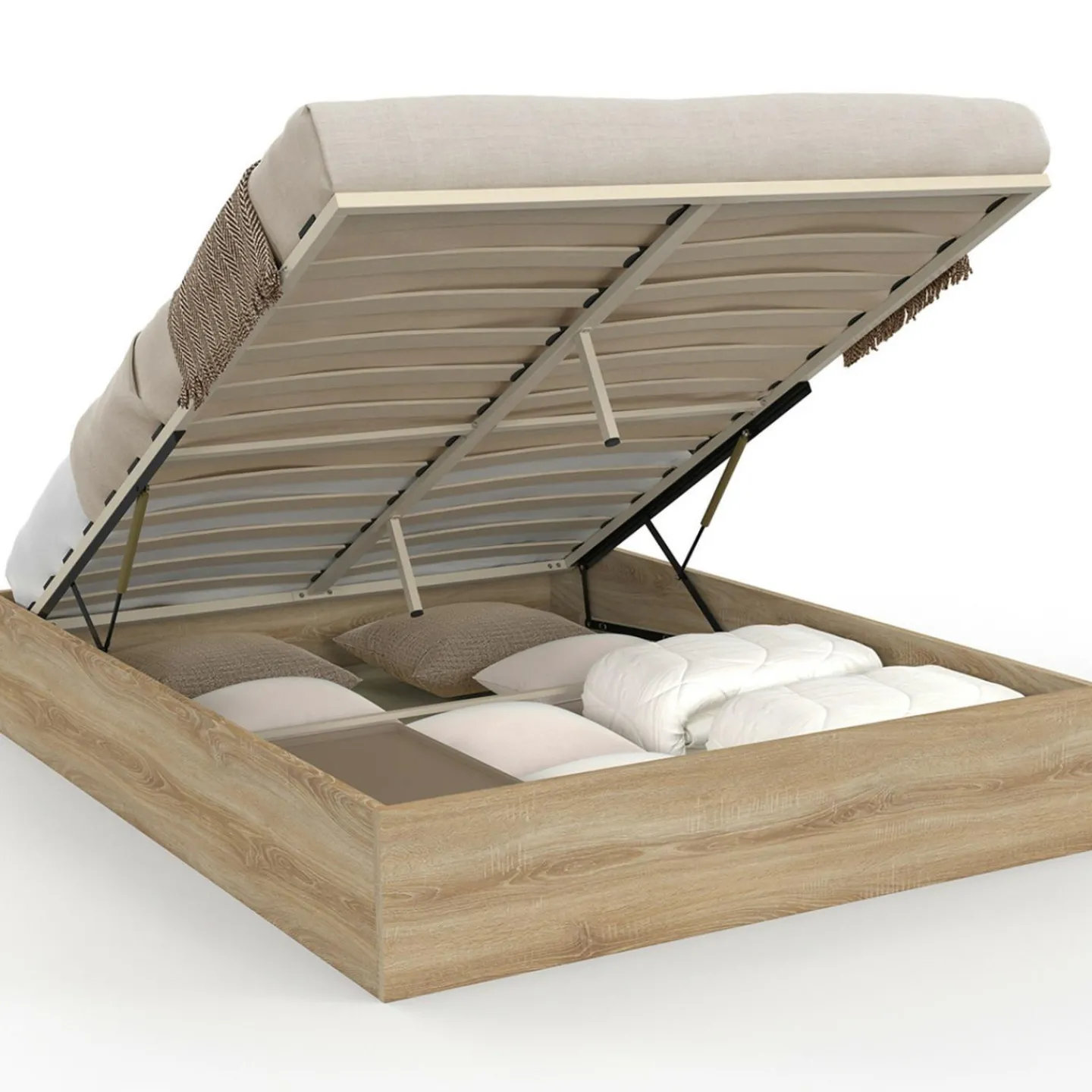 Lit coffre double SANDSIDE avec sommier 140 x 190 cm hêtre*IDMarket Hot