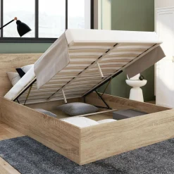 Lit coffre double 140x190 cm coloris bois*IDMarket New