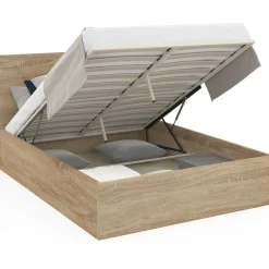 Lit coffre double 140x190 cm coloris bois*IDMarket New