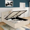 Lit coffre velours beige 140x190 avec sommier et tête de lit*IDMarket Best