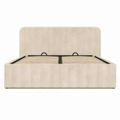Lit coffre velours beige 140x190 avec sommier et tête de lit*IDMarket Best
