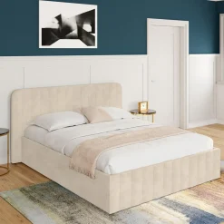 Lit coffre velours beige 140x190 avec sommier et tête de lit*IDMarket Best