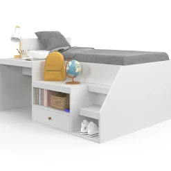 Lit combiné 90x190 cm avec bureau et rangements bois blanc*IDMarket Outlet