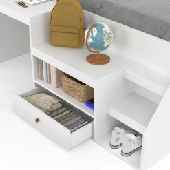 Lit combiné 90x190 cm avec bureau et rangements bois blanc*IDMarket Outlet