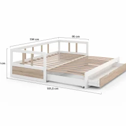 Lit convertible 180 x 190 cm blanc et hêtre*IDMarket Hot