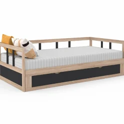 Lit convertible 180 x 190 cm noir et hêtre*IDMarket Discount