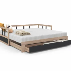 Lit convertible 180 x 190 cm noir et hêtre*IDMarket Discount