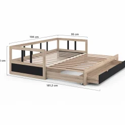 Lit convertible 180 x 190 cm noir et hêtre*IDMarket Discount