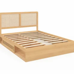 Lit double avec rangements et tête de lit cannage*IDMarket Outlet