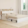 Lit double avec rangements + tête de lit et sommier 160 x 200 cm blanc et hêtre*IDMarket New