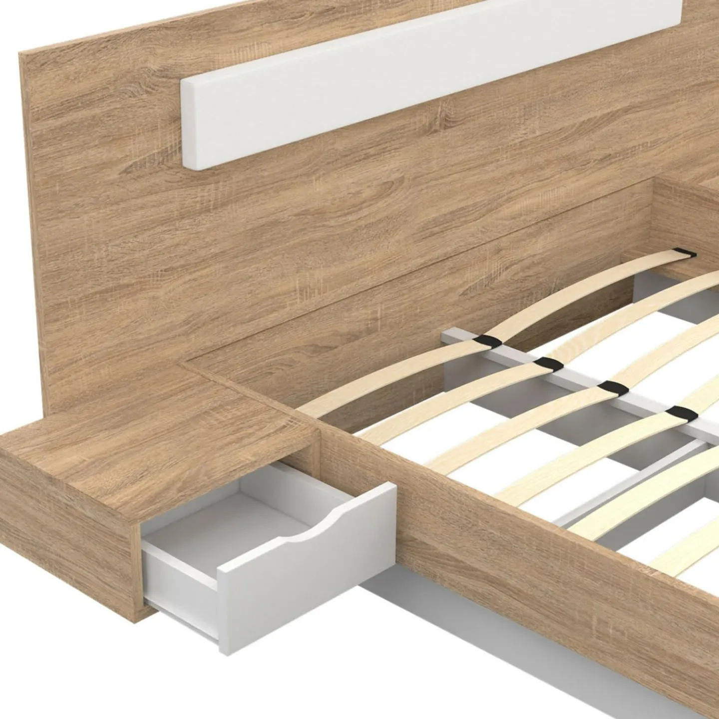 Lit double avec tête de lit, sommier et tables de nuit*IDMarket