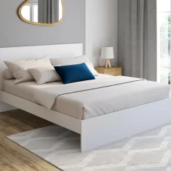 Lit double avec tête de lit et sommier 160 x 200 cm blanc*IDMarket