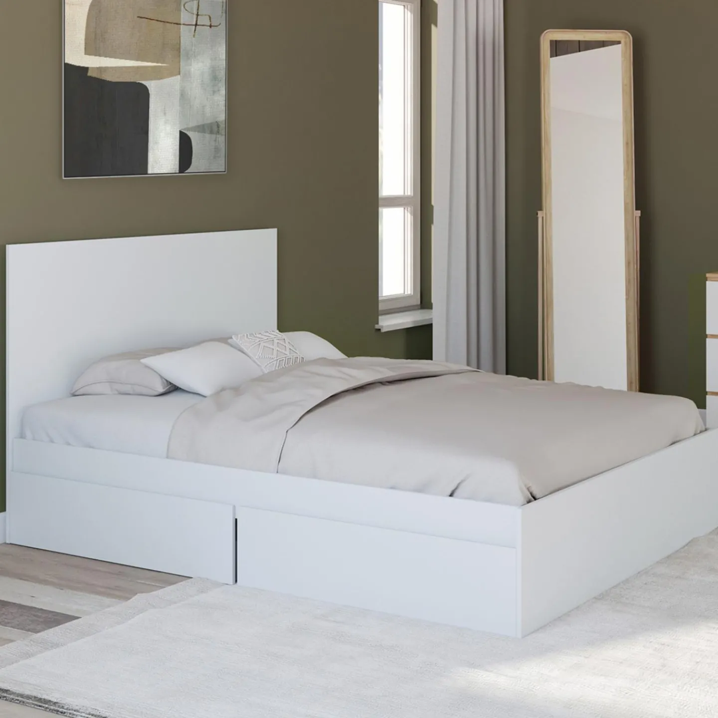 Lit double blanc 4 tiroirs sur roulettes avec tête de lit*IDMarket Hot