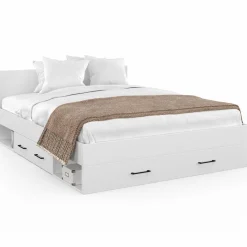 Lit double blanc 140x190cm avec tête de lit et rangements*IDMarket Sale