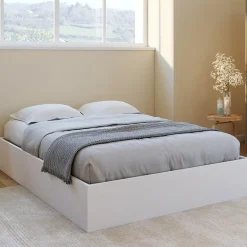 Lit double coffre 140x190 cm avec sommier blanc*IDMarket Clearance