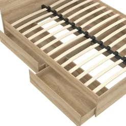 Lit double façon hêtre 4 tiroirs sur roulettes avec tête de lit*IDMarket Online