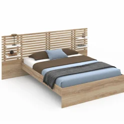 Lit double hêtre et blanc avec tête de lit et étagères*IDMarket Hot