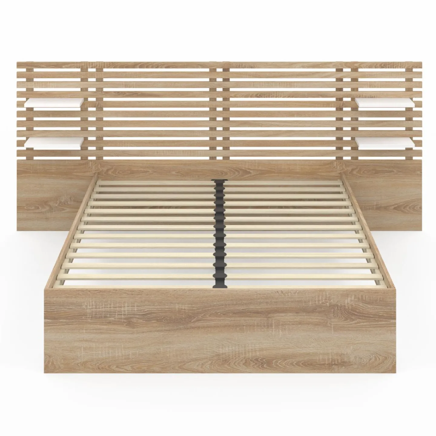 Lit double hêtre et blanc avec tête de lit et étagères*IDMarket Hot