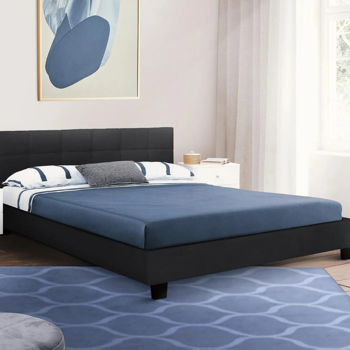 Lit double noir 140x190cm avec tête de lit*IDMarket Best