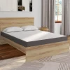 Lit double 140x190 avec sommier hêtre + matelas à mémoire de forme*IDMarket Outlet