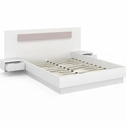 Lit double 140x190 blanc avec tête de lit et chevets*IDMarket New