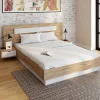 Lit double 140x190 bois et blanc avec tête de lit et tables de chevet*IDMarket New