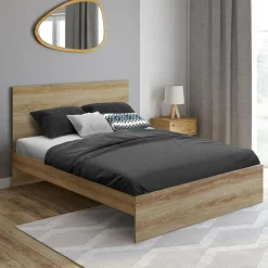 Lit double 140x190 cm avec sommier et tête de lit en bois*IDMarket Clearance
