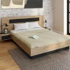 Lit double 160x200 cm bois et noir avec tête de lit et tables de chevet*IDMarket Clearance