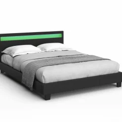 Lit double 140x190 cm en PVC noir avec sommier et LED*IDMarket Hot