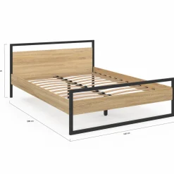 Lit double 140x190 cm style industriel avec sommier*IDMarket Clearance