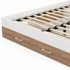 Lit double 140x190 façon hêtre et blanc avec rangements et tête de lit*IDMarket Online