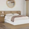 Lit double 140x190 hêtre et blanc avec tête de lit et chevets*IDMarket Sale