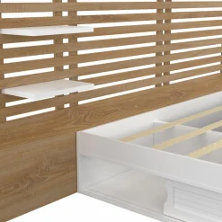 Lit double 140x190 hêtre et blanc avec tête de lit et chevets*IDMarket Sale