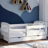 Lit enfant blanc avec tiroir de rangement sommier et barrières*IDMarket Online