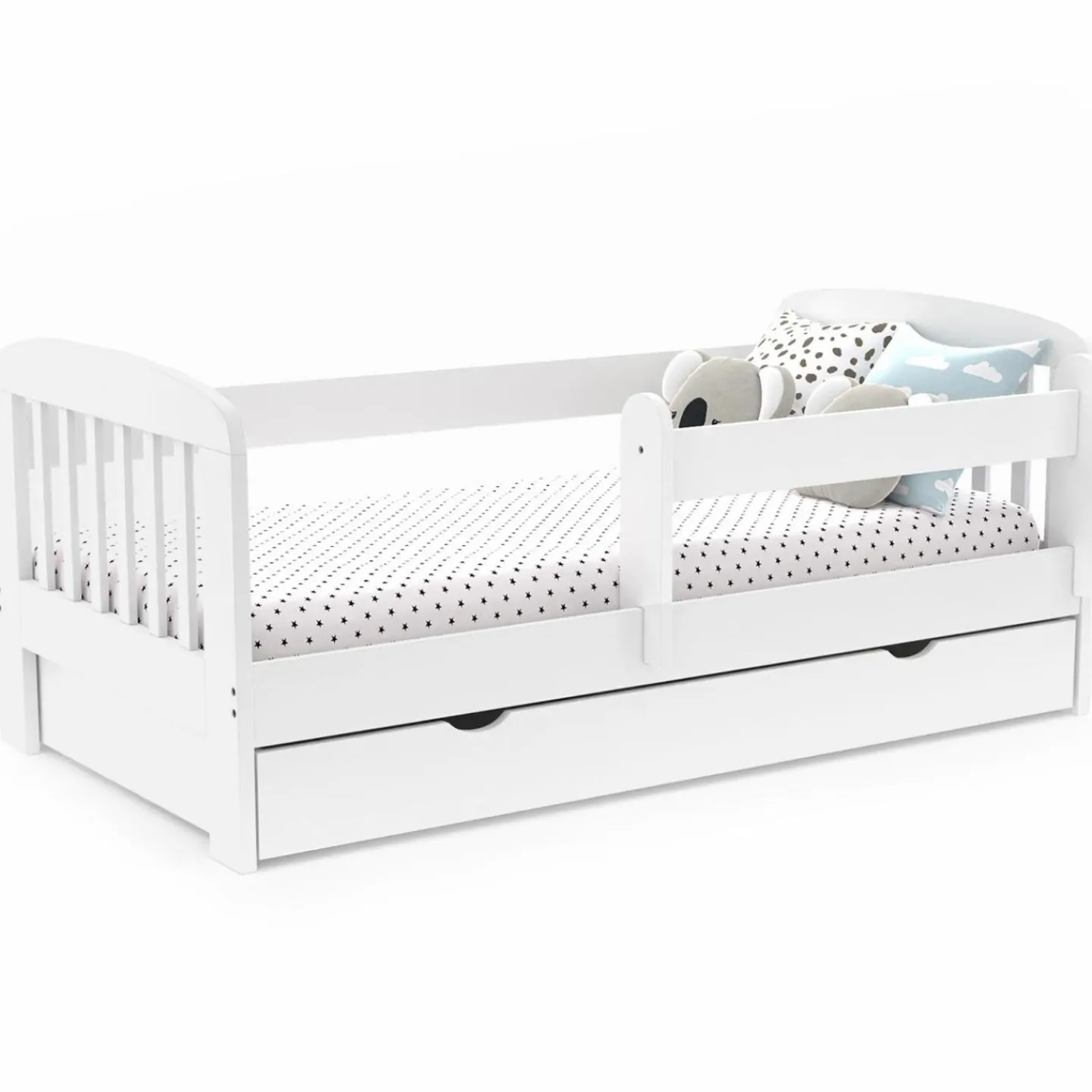 Lit enfant blanc avec tiroir de rangement sommier et barrières*IDMarket Online