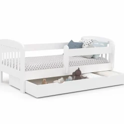 Lit enfant blanc avec tiroir de rangement sommier et barrières*IDMarket Online