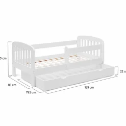 Lit enfant blanc avec tiroir de rangement sommier et barrières*IDMarket Online