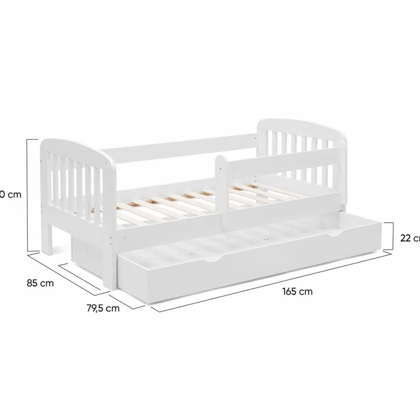 Lit enfant blanc avec tiroir de rangement sommier et barrières*IDMarket Online