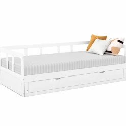 Lit gigogne transformable en lit 2 places blanc*IDMarket Best