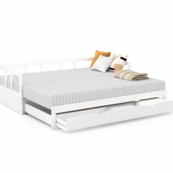 Lit gigogne transformable en lit 2 places blanc*IDMarket Best