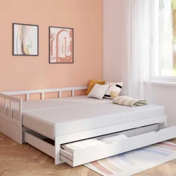 Lit gigogne transformable en lit 2 places blanc*IDMarket Best