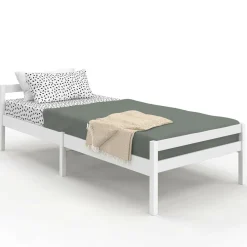 Lit simple 90 x 190 cm avec sommier bois blanc*IDMarket Clearance