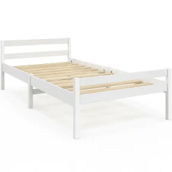 Lit simple 90 x 190 cm avec sommier bois blanc*IDMarket Clearance