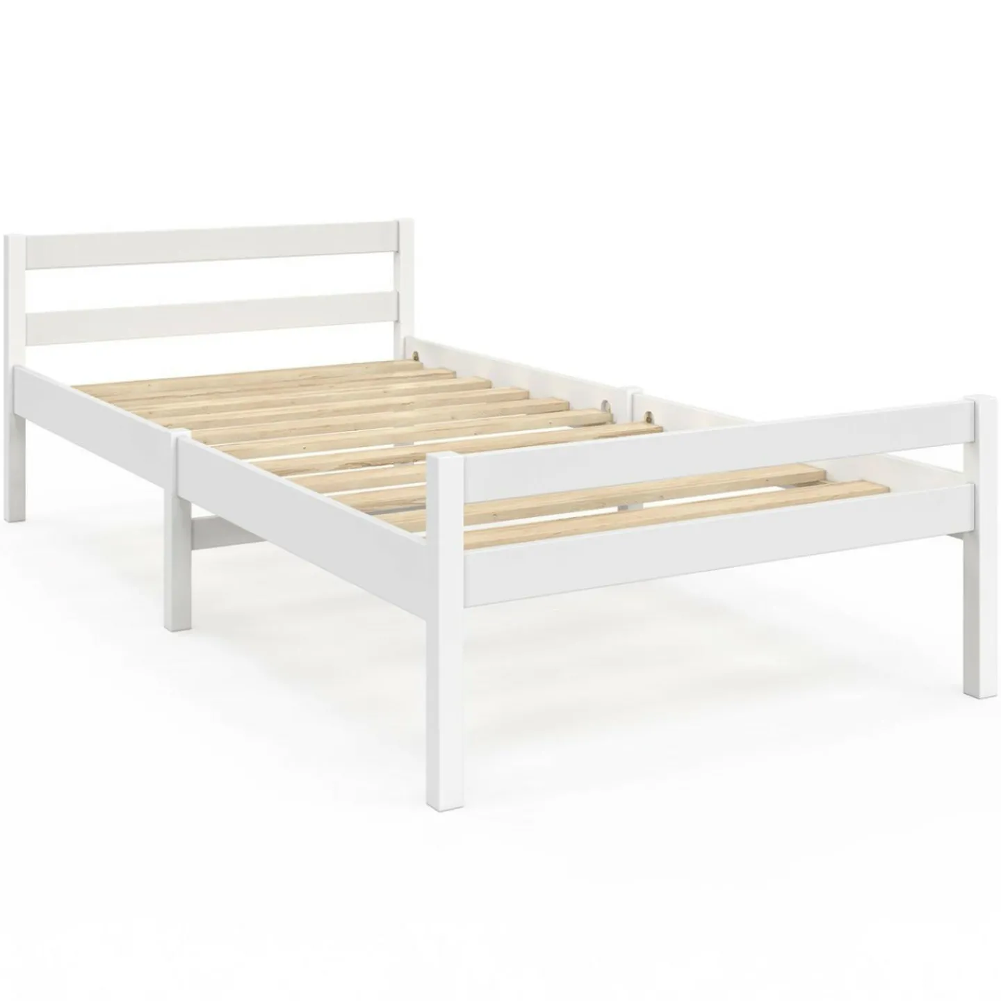 Lit simple 90 x 190 cm avec sommier bois blanc*IDMarket Clearance