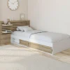 Lit simple avec tête de lit, chevets, rangements et sommier 90 x 190 cm façon hêtre et blanc*IDMarket Sale