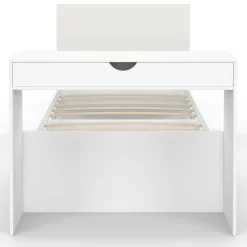 Lit simple blanc 90 x 190 cm avec rangements, sommier, tête de lit et bureau*IDMarket Discount