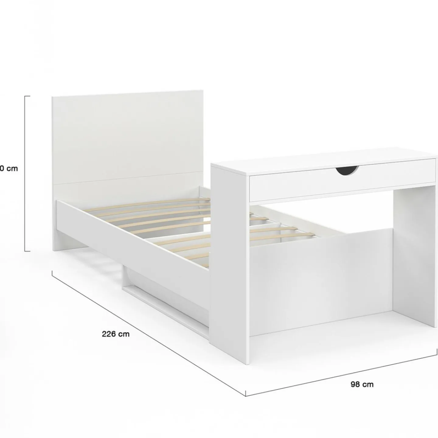 Lit simple blanc 90 x 190 cm avec rangements, sommier, tête de lit et bureau*IDMarket Discount