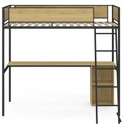 Lit simple mezzanine 90x190cm avec bureau et rangements style industriel*IDMarket Best