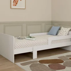 Lit simple évolutif 90 x 140/190 cm avec sommier et barrières bois blanc*IDMarket Online